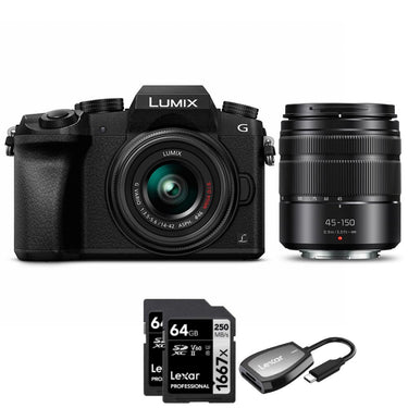 Panasonic LUMIX G7 4K UHD DSLM Camera with 14-42 / 45150mm Lenses + 64GB Dual Bundle