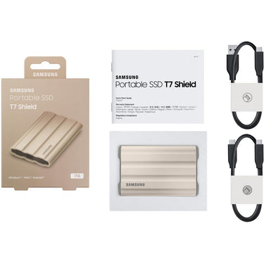 Samsung 2TB Portable SSD T7 Shield USB 3.2; Beige; MU-PE2T0K/AM w/ Accessory Bundle