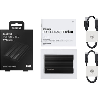 Samsung 2TB Portable SSD T7 Shield USB 3.2; Black; MU-PE2T0S/AM w/ Accessory Bundle
