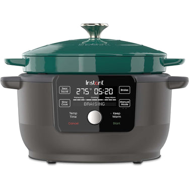 Instant Precision 6-quart Electric 5-in-1 Cast Iron Dutch Oven, Green Lid