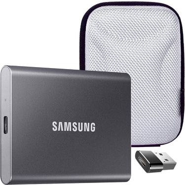 Samsung 2TB Portable SSD T7 USB 3.2; Gray; MU-PC2T0T/AM w/ Accessory Bundle