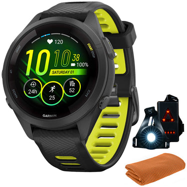 Garmin Forerunner 265S GPS Smartwatch, Black/Amp Yellow w/ Accessories Bundle