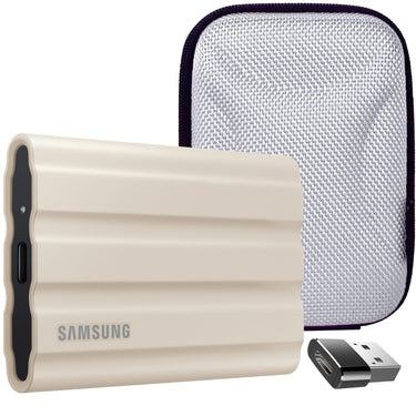 Samsung 2TB Portable SSD T7 Shield USB 3.2; Beige; MU-PE2T0K/AM w/ Accessory Bundle