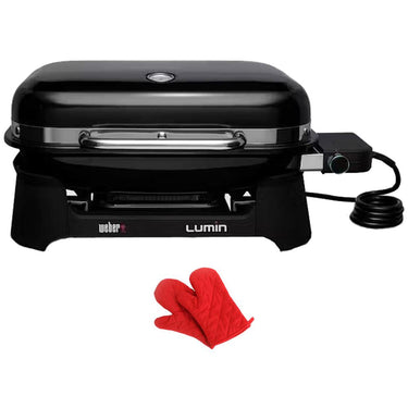 Weber Lumin Compact Indoor Outdoor Electric Grill, Black w/ Oven Mitt Bundle