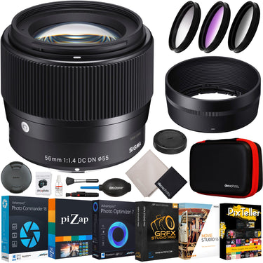 Sigma 56mm F1.4 DC DN C Contemporary Lens for Fujifilm X-Mount + Accessory Kit Bundle