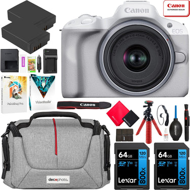 Canon EOS R50 Mirrorless Camera White + 18-45mm IS STM Lens Kit Essential Bundle