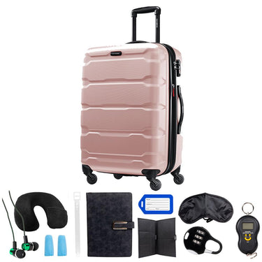 Samsonite Omni Hardside Luggage 24" Spinner, Pink + 10pc Accessory Kit