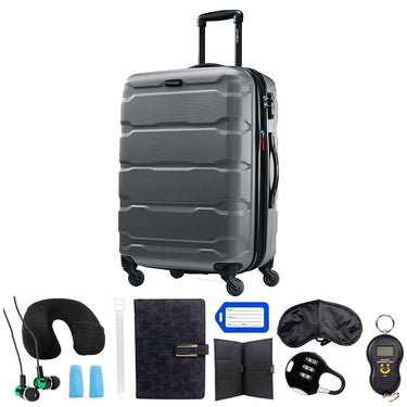 Samsonite Omni Hardside Luggage 24" Spinner, Charcoal + 10pc Accessory Kit