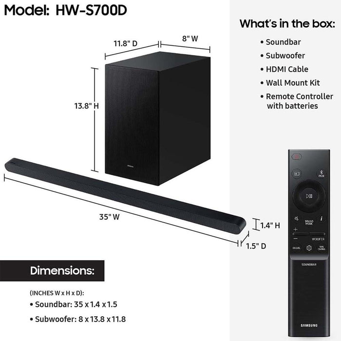 Samsung HW-S700D 3.1ch Q-Series Wireless Dolby Atmos Soundbar 2024 +1 YR Warranty Bundle