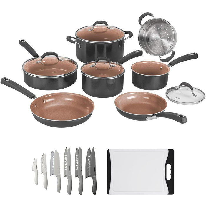 Cuisinart 11pc Ceramica XT Non-Stick Cookware Set + Knife Set + Cutting Board Bundle