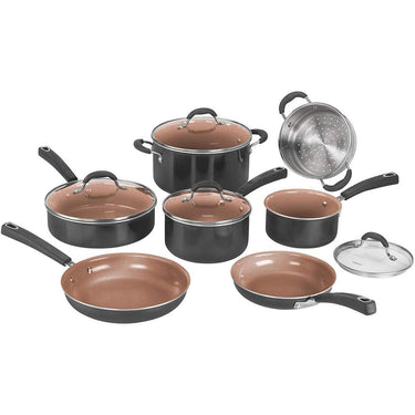Cuisinart 11pc Ceramica XT Non-Stick Cookware Set + Knife Set + Cutting Board Bundle
