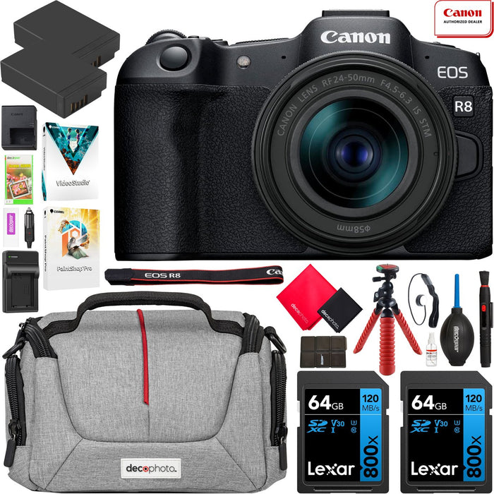 Canon EOS R8 Full Frame Mirrorless Camera + 24-50mm IS STM Lens Kit Essential Bundle