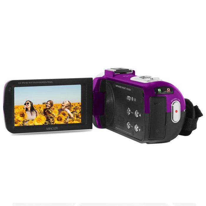 Minolta MN260NV 1080P FHD / 30 MP Night Vision Camcorder, Purple + 64GB Bundle