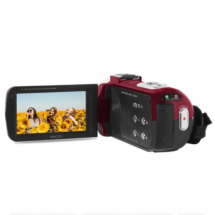 Minolta MN260NV 1080P FHD / 30 MP Night Vision Camcorder, Red + 64GB Bundle