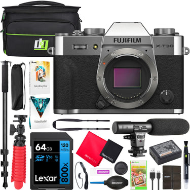 Fujifilm X-T30 II Mirrorless Interchangeable Lens Camera Body - Silver + Accessory Bundle