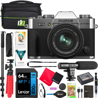 Fujifilm X-T30 II Mirrorless Digital Camera Body - Silver with XC 15-45mm Lens + Bundle