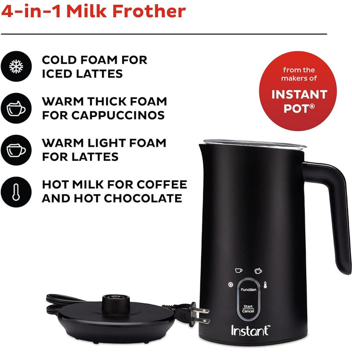 Instant Pot Milk Frother, 4-in-1 Electric Milk Steamer (Renewed) + 2 Year Protection Pack