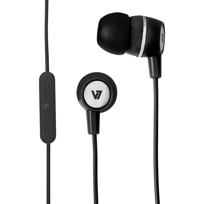 V7 AUDIO STEREO EARBUD 3.5MM 3.9FT BLK W/ IN-LINE MIC COMFORT FIT