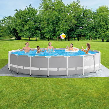 Intex 20 Foot x 52 Inch Steel Frame Round Outdoor Above Ground Swimming Pool Set, Gray