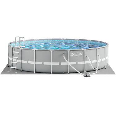 Intex 20 Foot x 52 Inch Steel Frame Round Outdoor Above Ground Swimming Pool Set, Gray