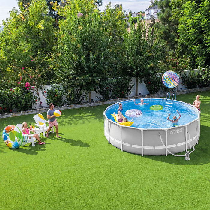 Intex 20 Foot x 52 Inch Steel Frame Round Outdoor Above Ground Swimming Pool Set, Gray
