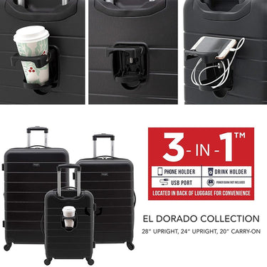 Wrangler 3 Piece Hardside Smart Luggage Set w/Cup Holder and USB Port Open Box