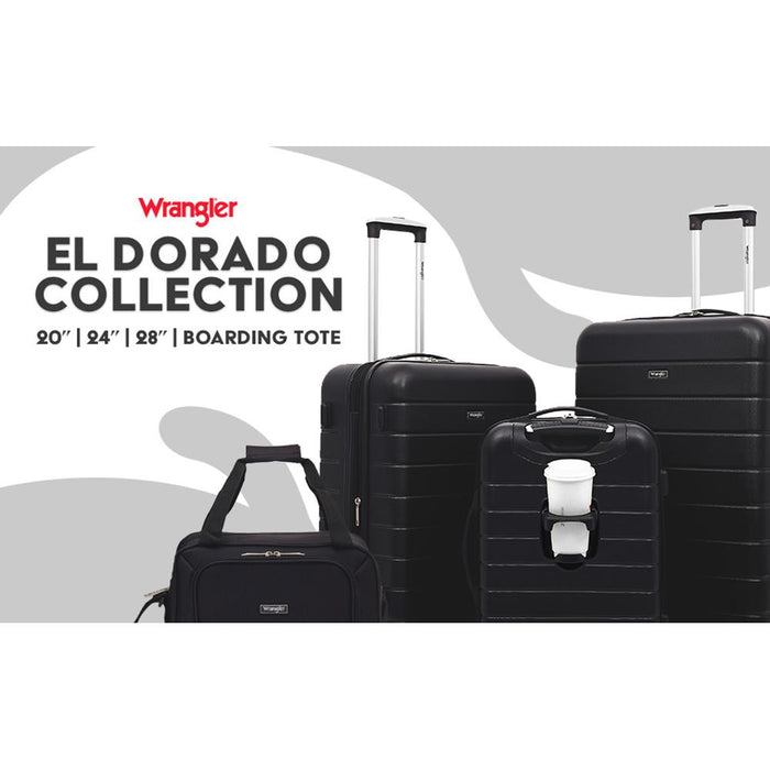 Wrangler 3 Pc Smart Luggage Set with Cup Holder and USB Port (20"/24"28") Black, Open Box