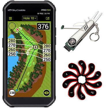 SkyCaddie Pro 5X Tourbook Handheld GPS Rangefinder (2024) + Multi-Tool & Club Covers