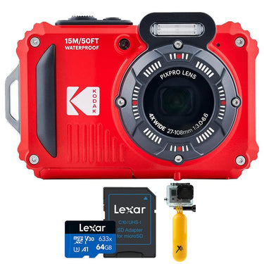 Kodak PIXPRO WPZ2 FHD Rugged Digital Camera, 16MP, Red + 64GB Memory Card Bundle