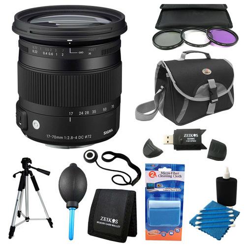 Sigma 17-70mm F2.8-4 DC Macro OS HSM Lens for Canon Deluxe Filter Kit Bundle