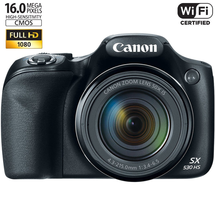 Canon PowerShot SX530 HS 16MP 50x Opt Zoom 1080p Full HD Digital Camera Bundle (Black)