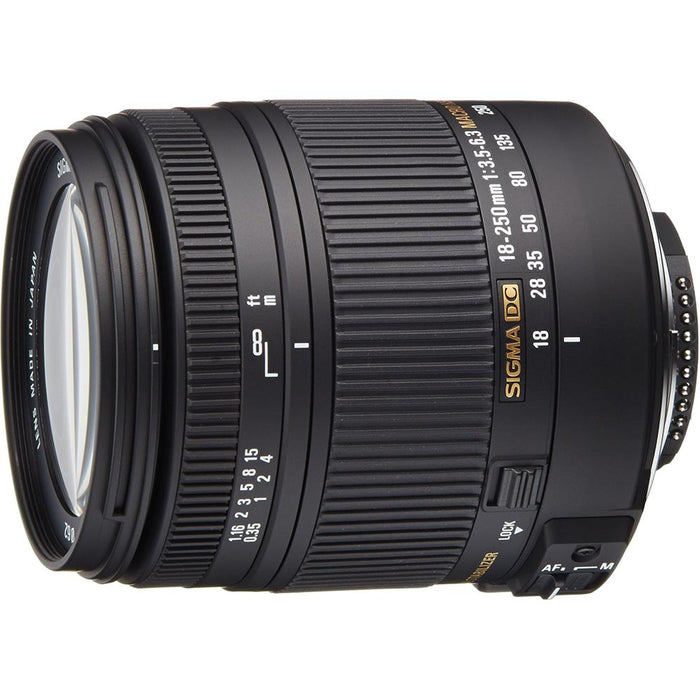 Sigma 18-250mm F3.5-6.3 DC OS HSM Lens for Nikon AF w/ 62mm Filter Lens Kit Bundle