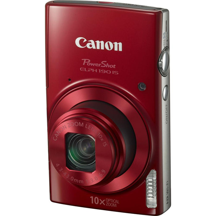 Canon PowerShot ELPH 190 IS Digital Camera with 10x Optical Zoom and Wi-Fi - Red