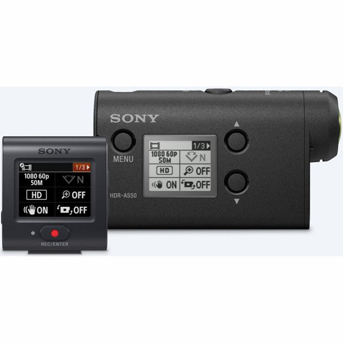 Sony HDRAS50R/B Full HD Action Cam + Live View Remote Bundle 64GB Memory Card Bundle
