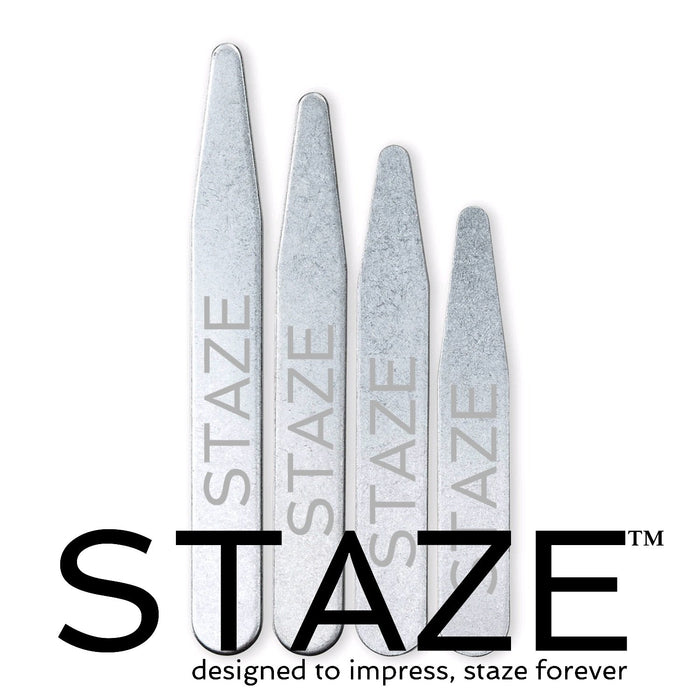 STAZE 36 Assorted Sizes Brushed Chrome Steel Collar Stays for Dress Shirts