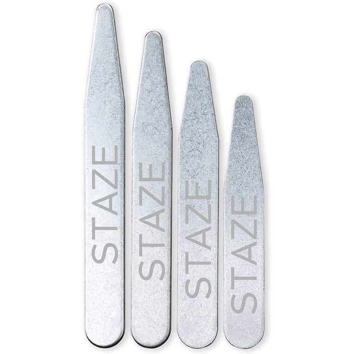 STAZE 36 Assorted Sizes Brushed Chrome Steel Collar Stays for Dress Shirts