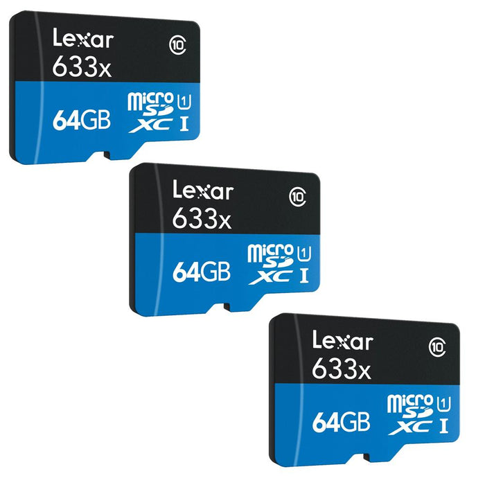 Lexar 3-Pack of 64GB microSDXC UHS-I 633X Memory Card w/ USB 3.0 Card Readers