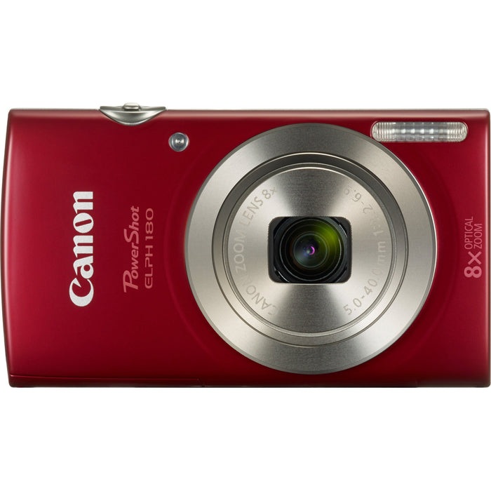 Canon PowerShot ELPH 180 20MP 8x Optical Zoom HD Red Digital Camera 16GB Card Bundle