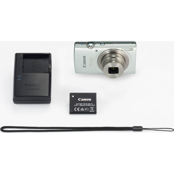 Canon PowerShot ELPH 180 20MP 8x Optical Zoom Silver Digital Camera 16GB Card Bundle