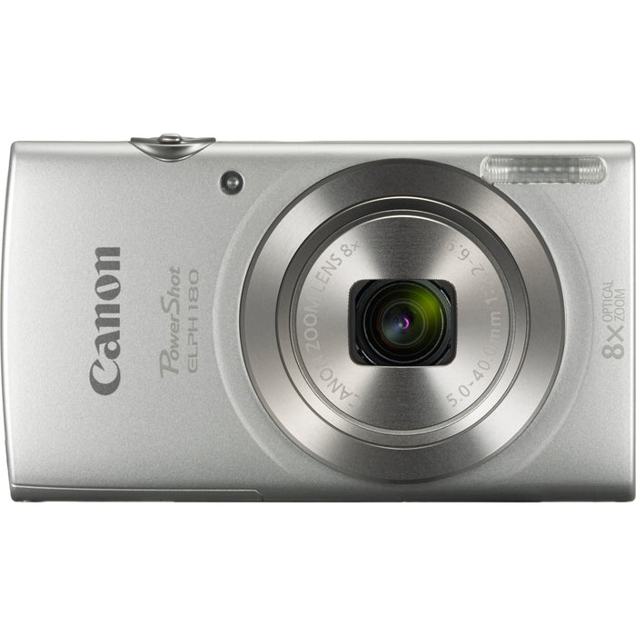 Canon PowerShot ELPH 180 20MP 8x Optical Zoom Silver Digital Camera 32GB Card Bundle
