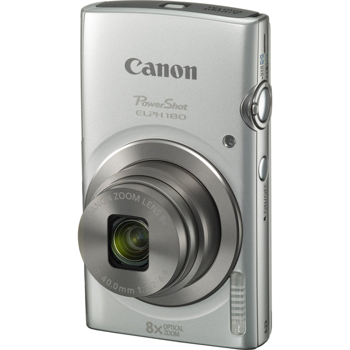 Canon PowerShot ELPH 180 20MP 8x Optical Zoom Silver Digital Camera 64GB Card Bundle