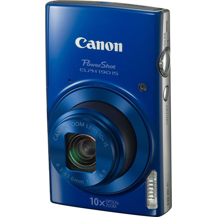 Canon PowerShot ELPH 190 IS Blue Digital Camera + 10x Optical Zoom 32GB Card Bundle