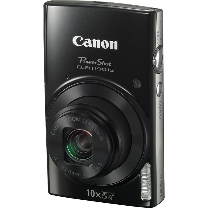 Canon PowerShot ELPH 190 IS Black Digital Camera w/ 10x Optical Zoom 16GB Card Bundle