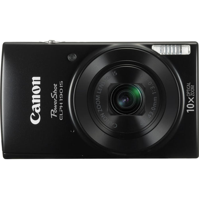 Canon PowerShot ELPH 190 IS Black Digital Camera w/ 10x Optical Zoom 32GB Card Bundle