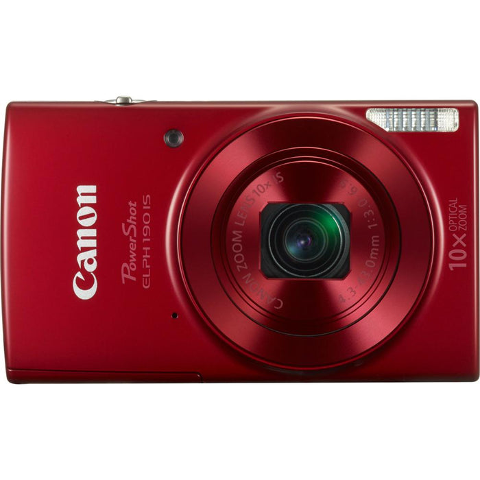 Canon PowerShot ELPH 190 IS Red Digital Camera w/ 10x Optical Zoom 32GB Card Bundle
