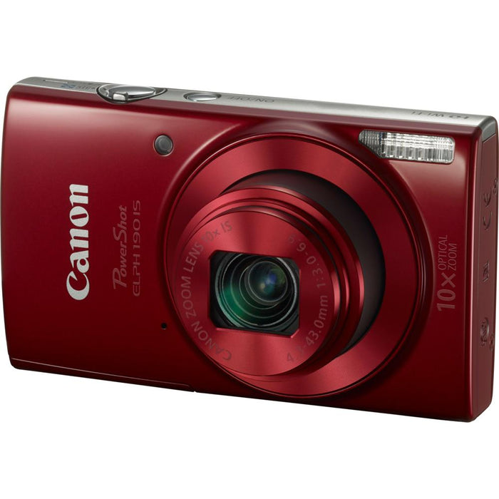 Canon PowerShot ELPH 190 IS Red Digital Camera + 10x Optical Zoom 32GB Card Bundle
