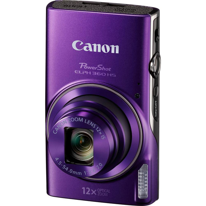 Canon PowerShot ELPH 360 HS Purple Digital Camera w/ 12x Optical Zoom 32GB Card Bundle