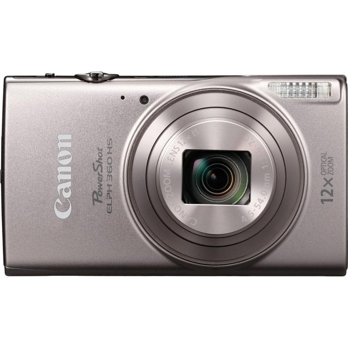 Canon PowerShot ELPH 360 HS Silver Digital Camera w/ 12x Optical Zoom 32GB Card Bundle