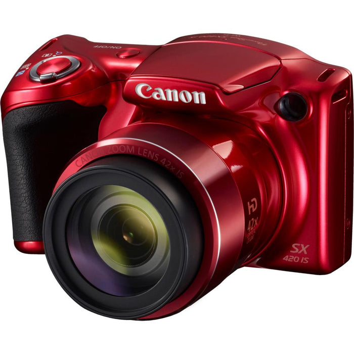 Canon PowerShot SX420 IS 20MP Red Digital Camera + 42x Optical Zoom 16GB Card Bundle