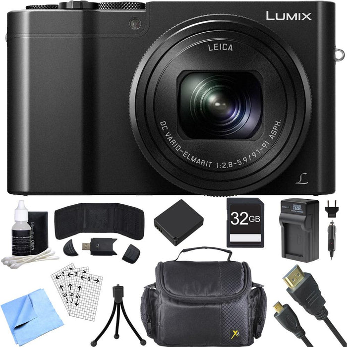 Panasonic ZS100 LUMIX 4K 20 MP Digital Camera w/ Wi-Fi Black (DMC-ZS100K) 32GB Card Bundle